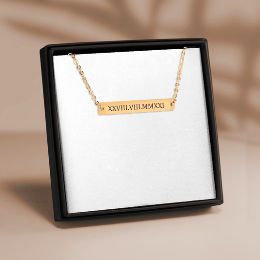 Custom Roman Numbers Horizontal Bar Necklace