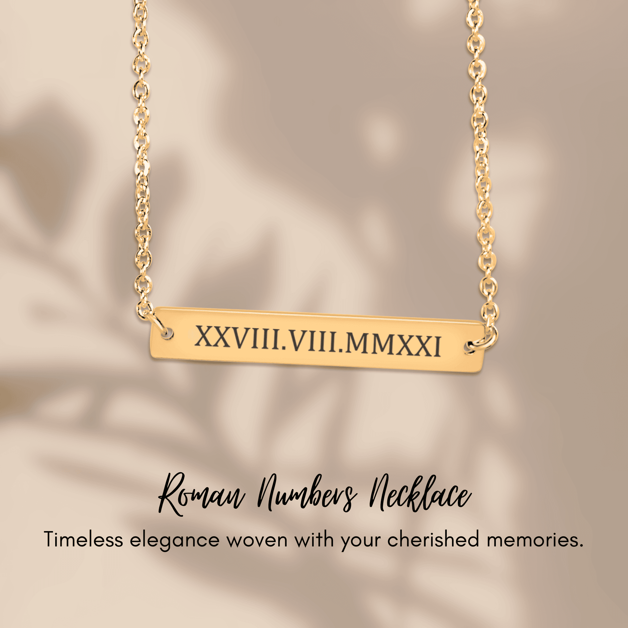 Custom Roman Numbers Horizontal Bar Necklace
