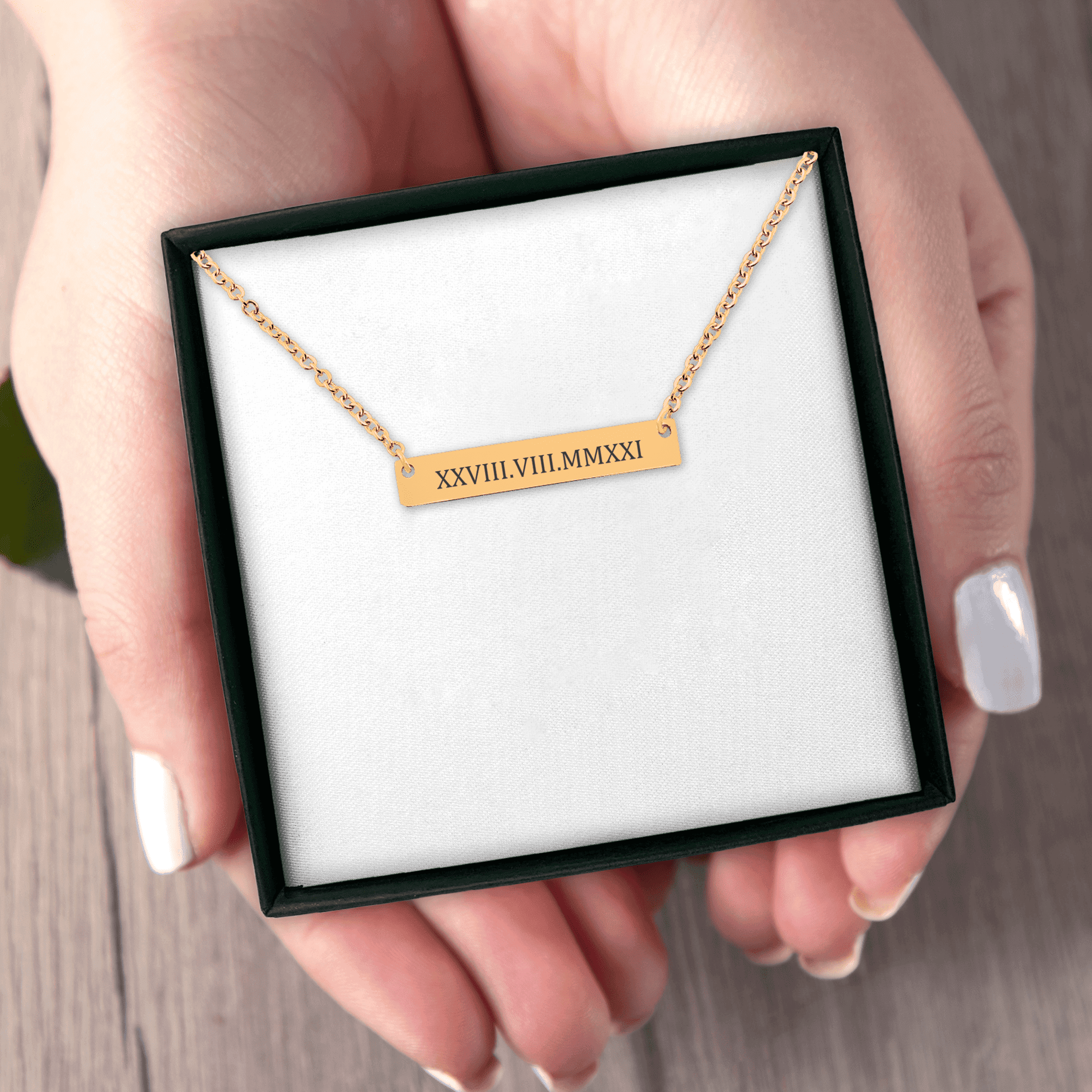 Custom Roman Numbers Horizontal Bar Necklace